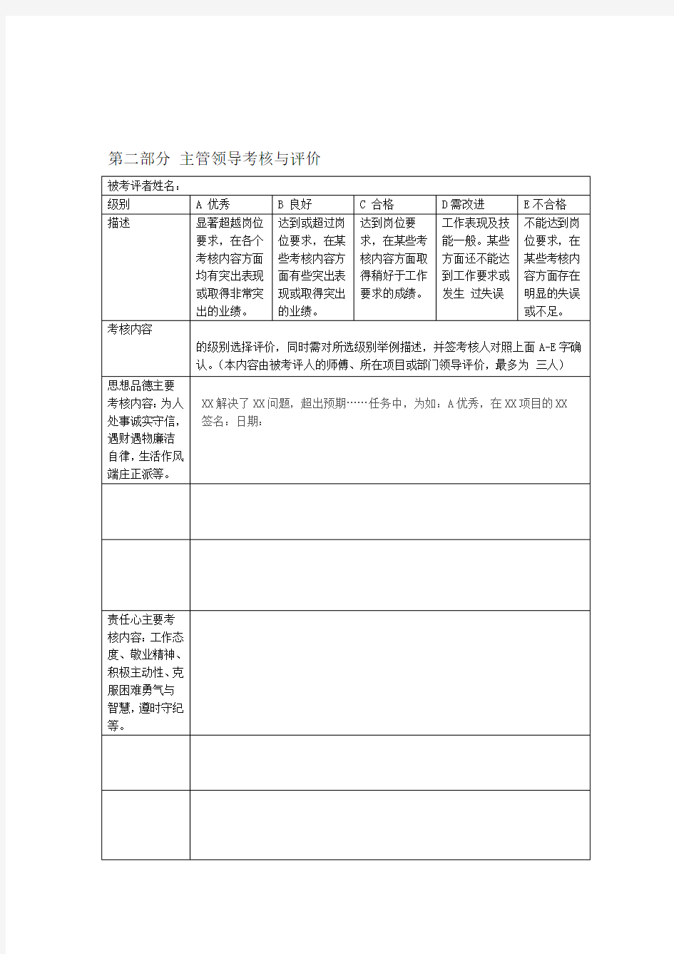 基层管理人员工作考核表