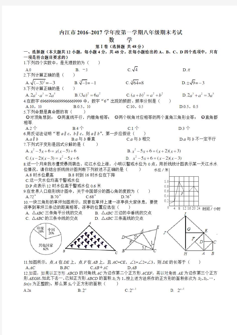 内江市2016~2017学年度八年级第一学期期末考试数学试题