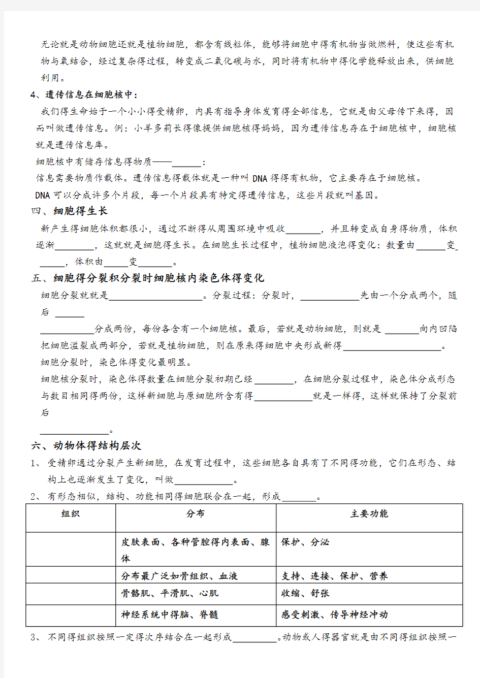 生物体的结构层次知识点汇总