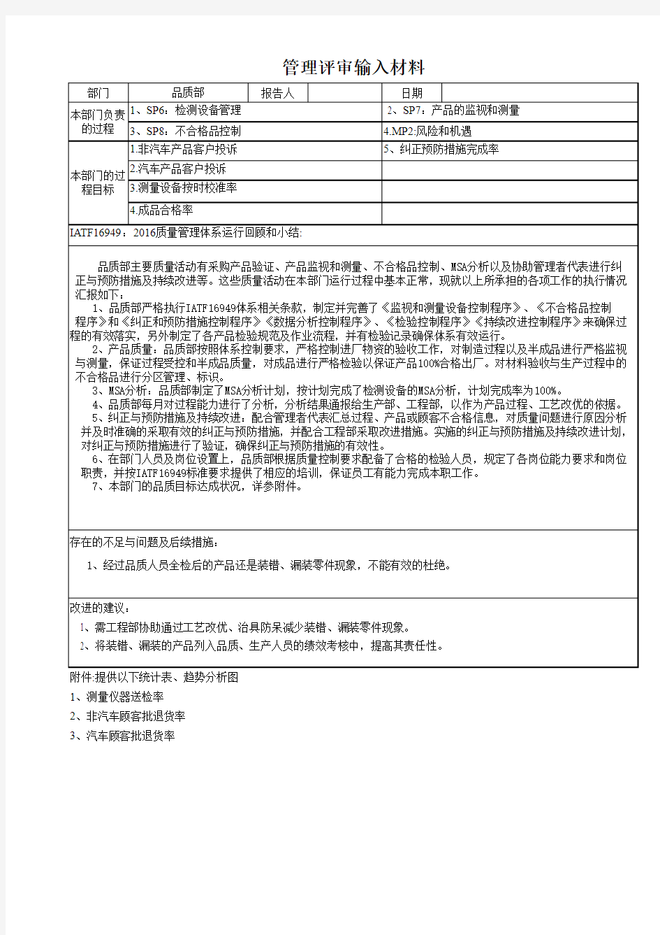 iatf16949品质部管理评审输入资料