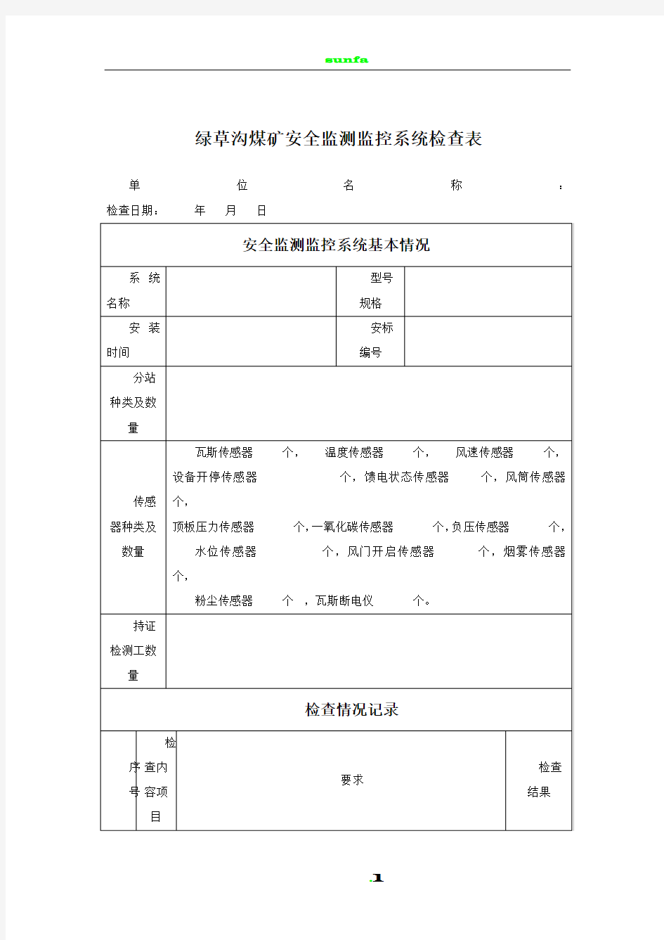 安全监测监控系统检查表