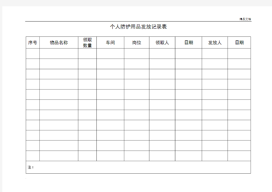 个人防护用品发放记录表