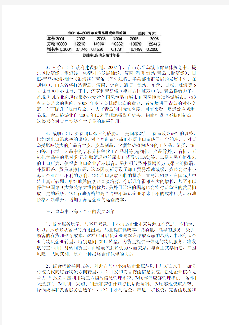 青岛中小海运企业SWOT分析及其对策