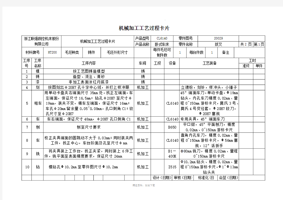 机械加工工艺过程及工序卡片