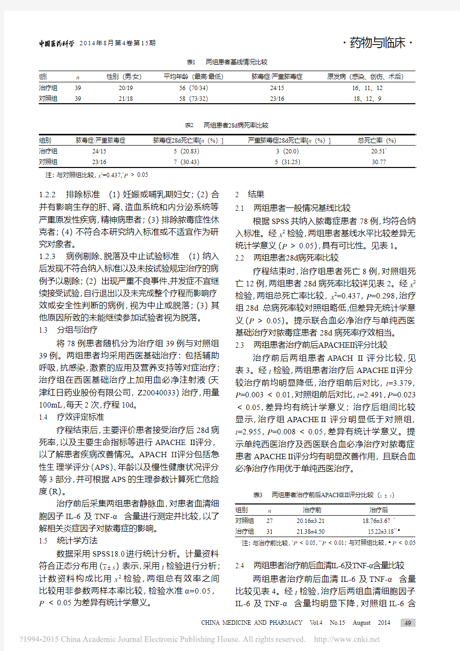 血必净对脓毒症患者的临床疗效及对相关细胞因子的影响_闵思特