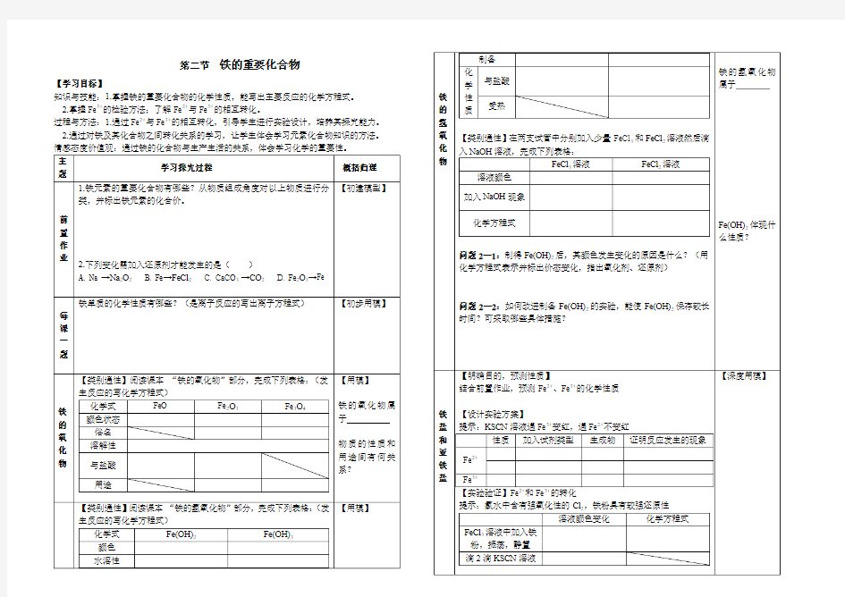 第二节   几种重要的金属化合物——铁的重要化合物教学案