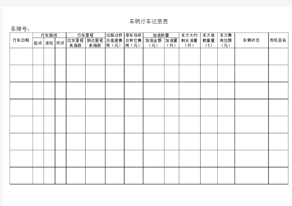 货运车辆行车记录表