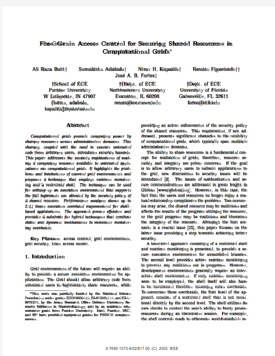 Fine-Grain Access Control for Securing Shared Resources in Computational Grids