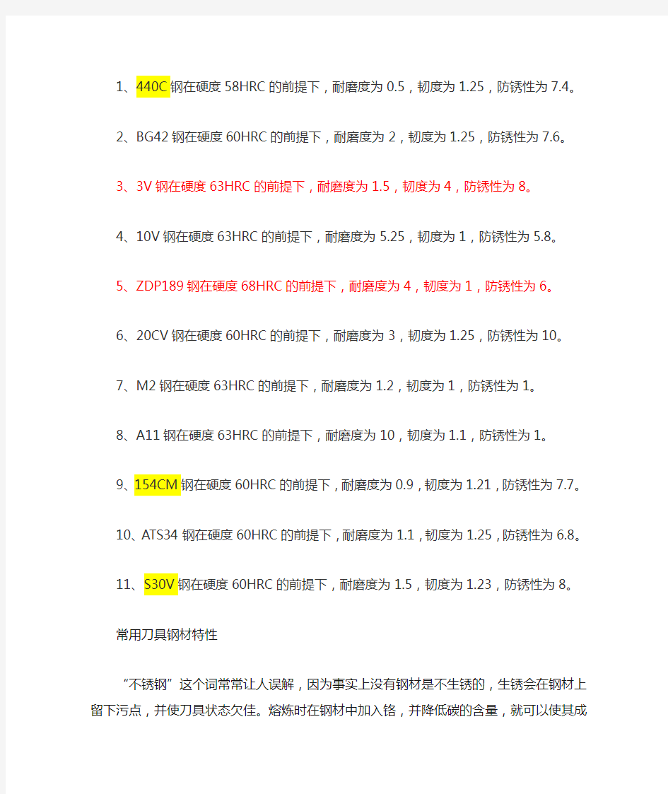 各种刀具常用钢材性能特点比较