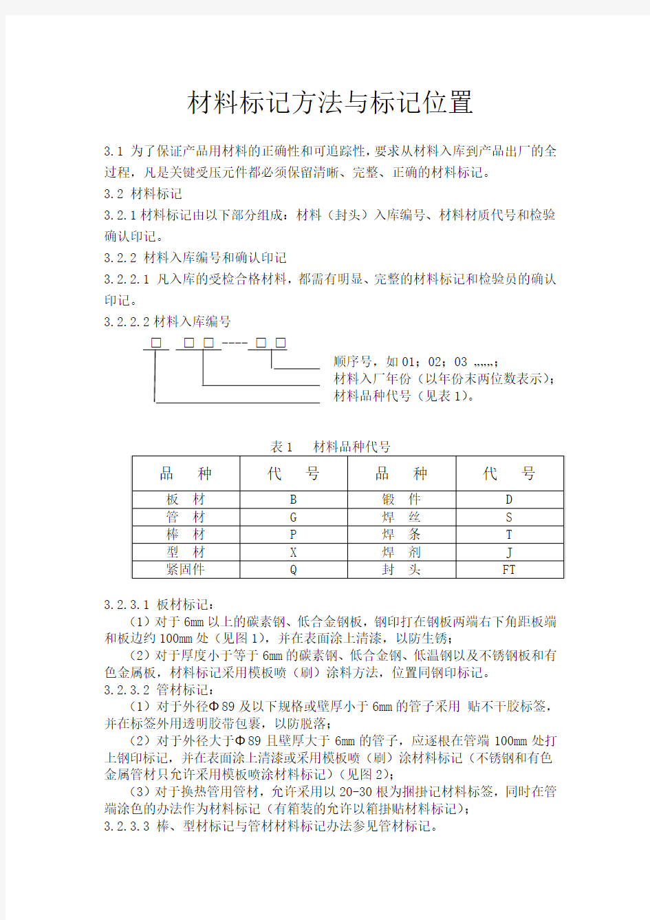 材料标记方法与标记位置