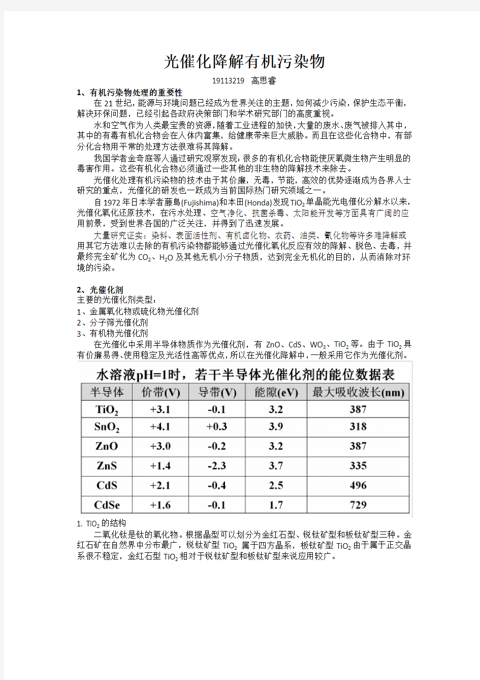 光催化降解有机污染物