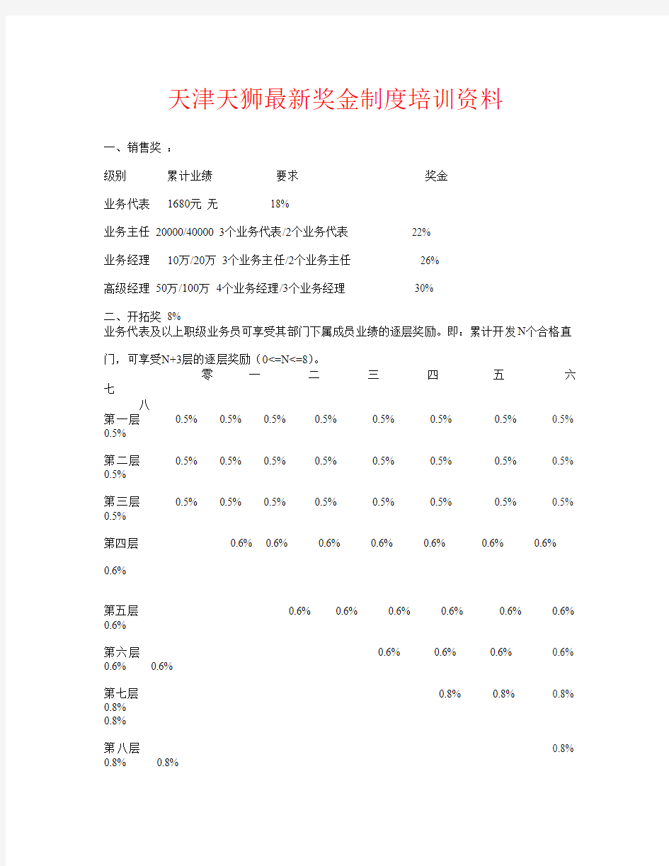 天津天狮最新奖金制度