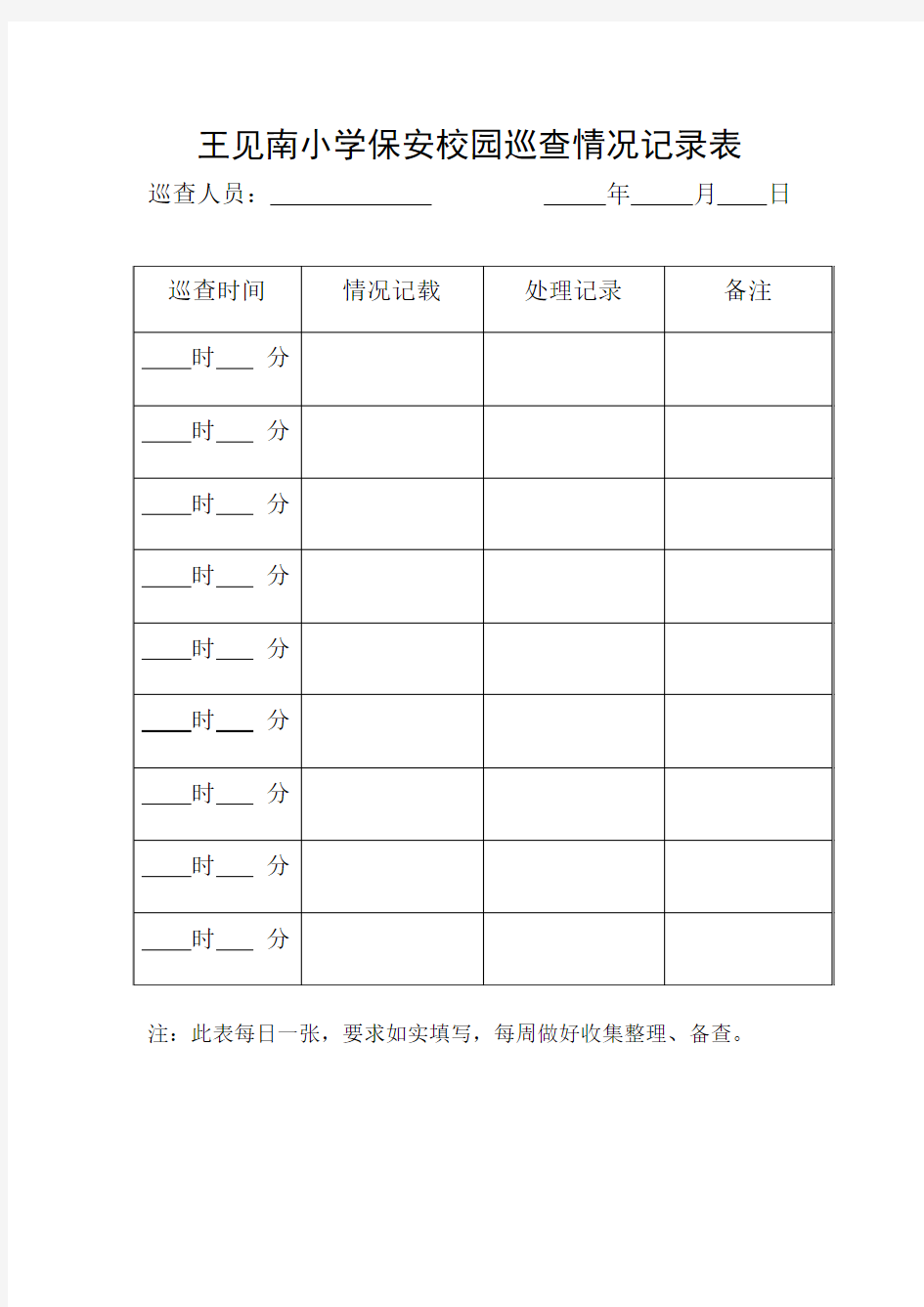 保安校园巡查情况记录表