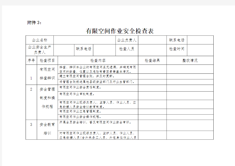 有限空间作业安全检查表