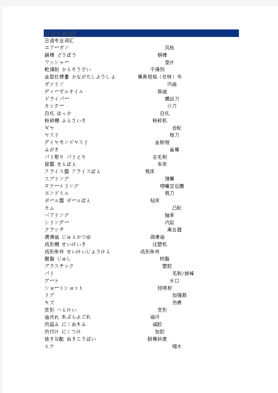 模具方面日语单词