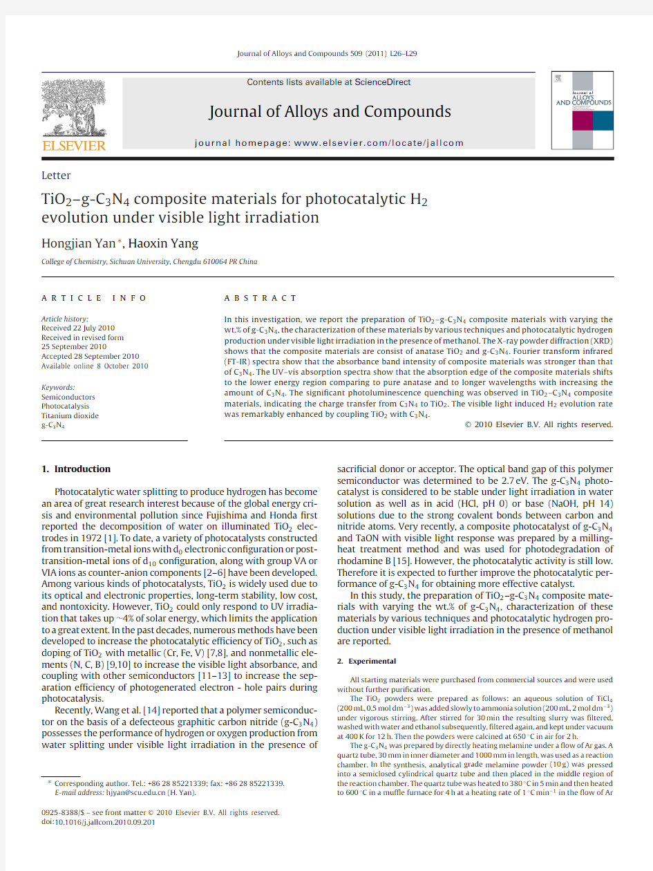 TiO2–g-C3N4 composite materials for photocatalytic H2