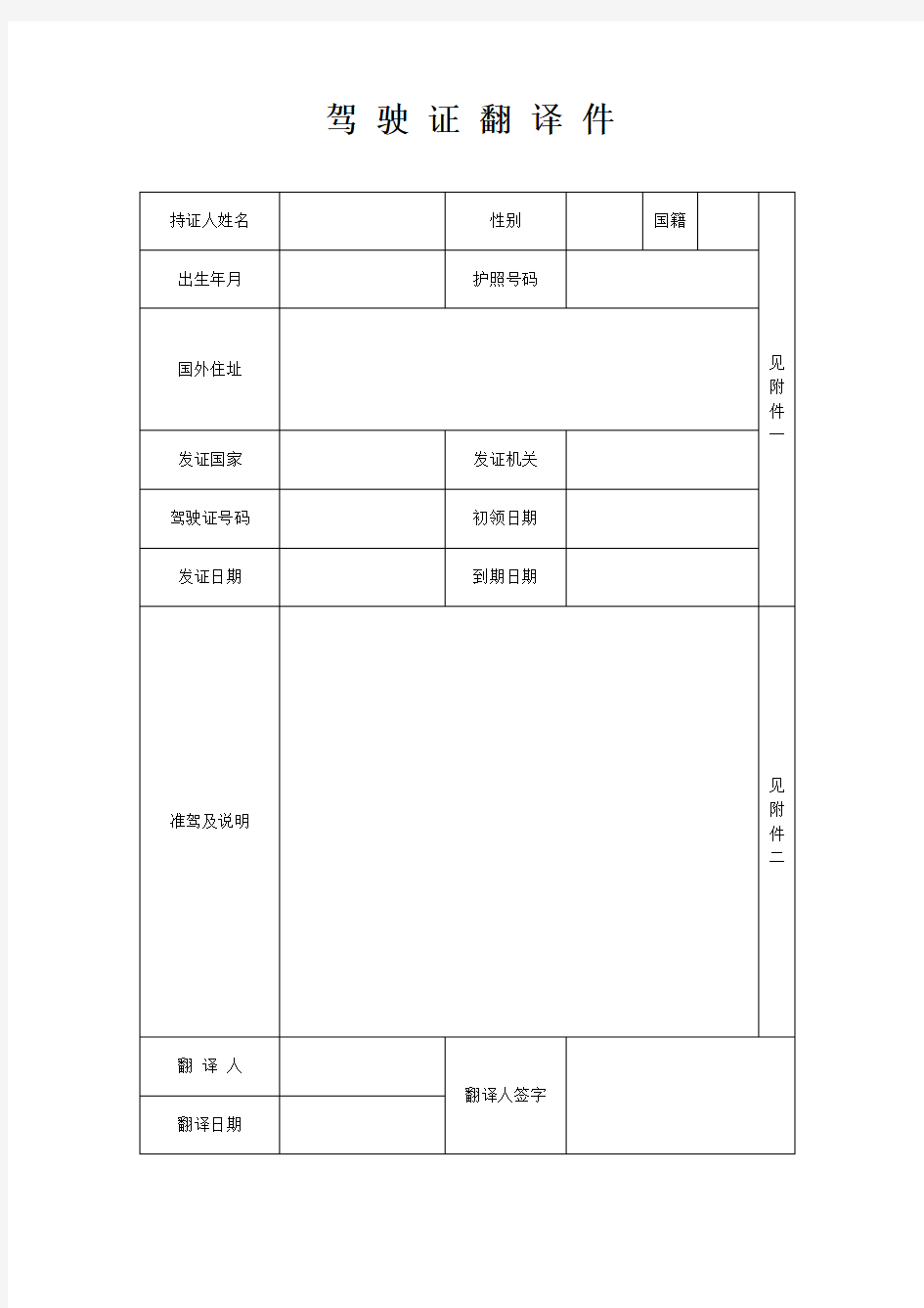 韩国驾照换中国驾照翻译模板