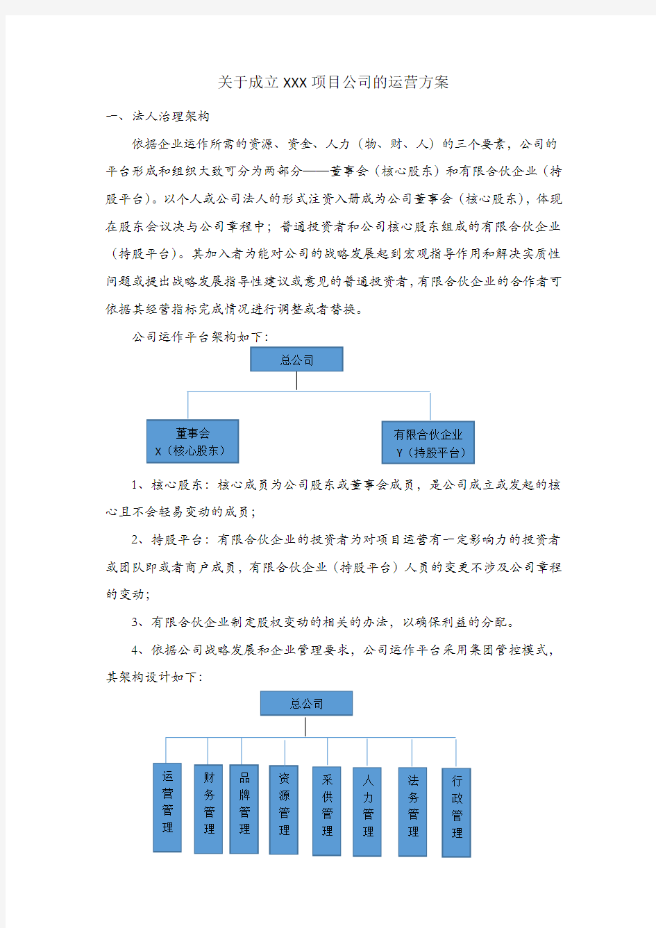 关于成立项目公司的运营方案1