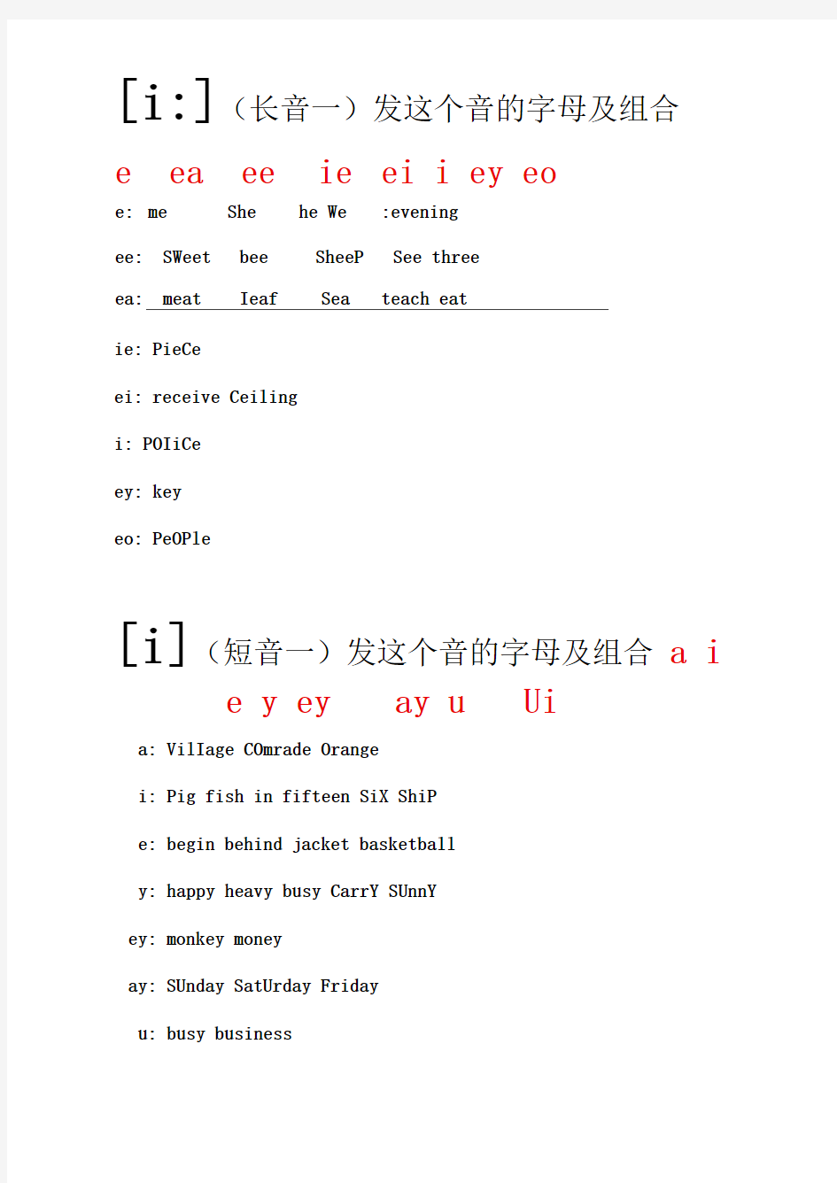 英语音标及字母组合发音对照(精心排版,可直接打印)