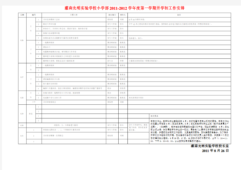 开学初工作安排