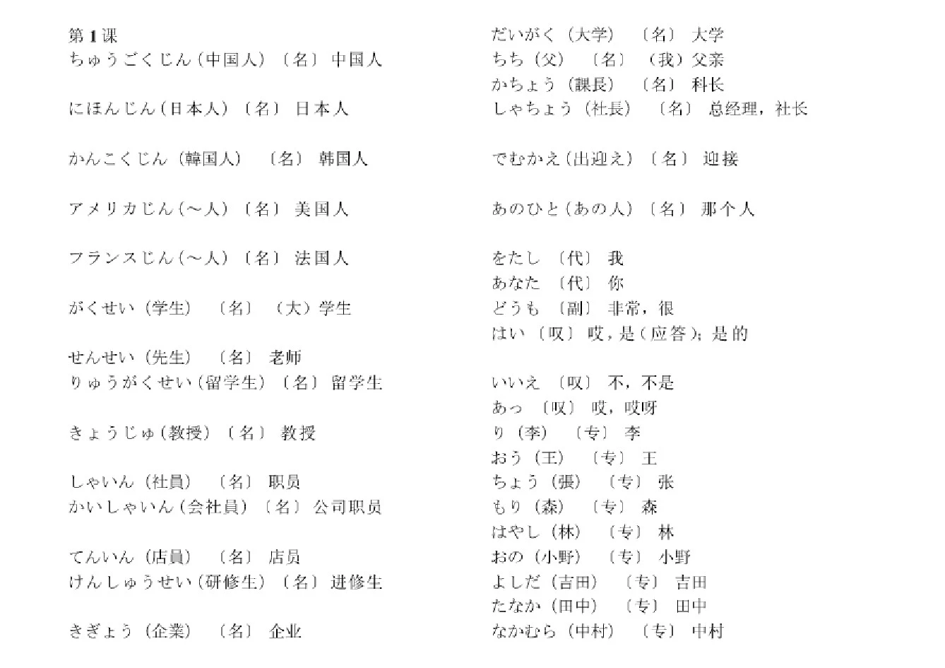 新标日初级上册_单词[新版]