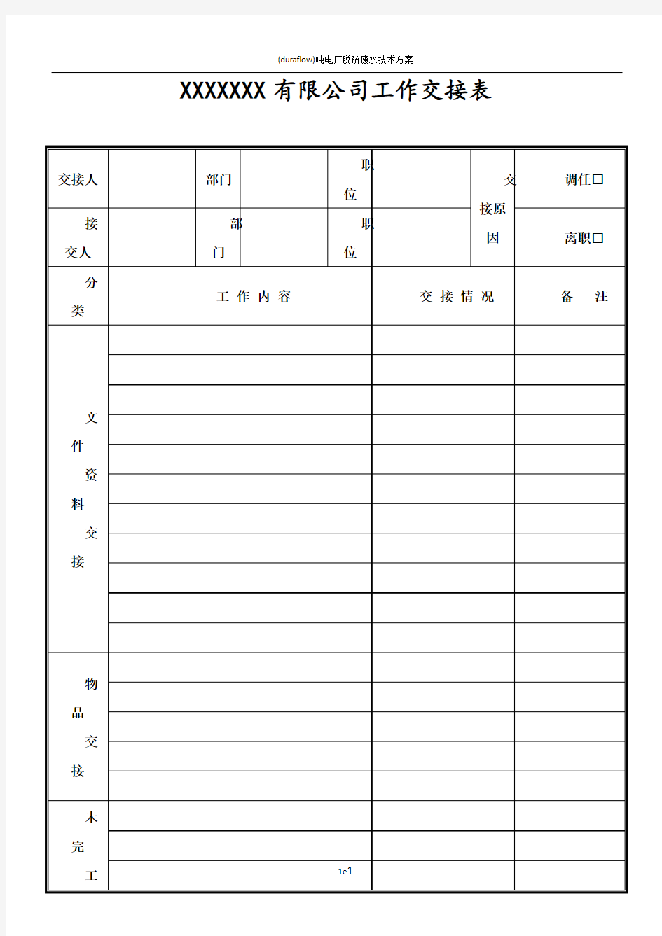 岗位调整工作交接表