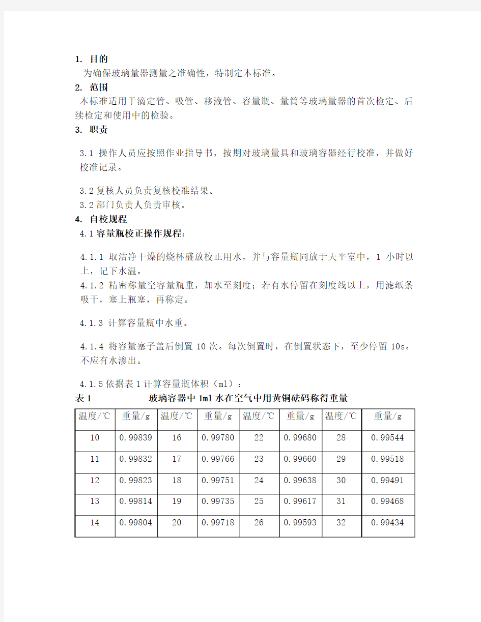 玻璃器皿自校规程作业指导书