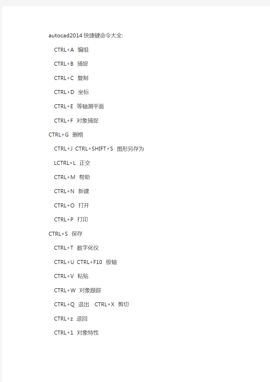 autocad2014快捷键命令大全(精品文档)