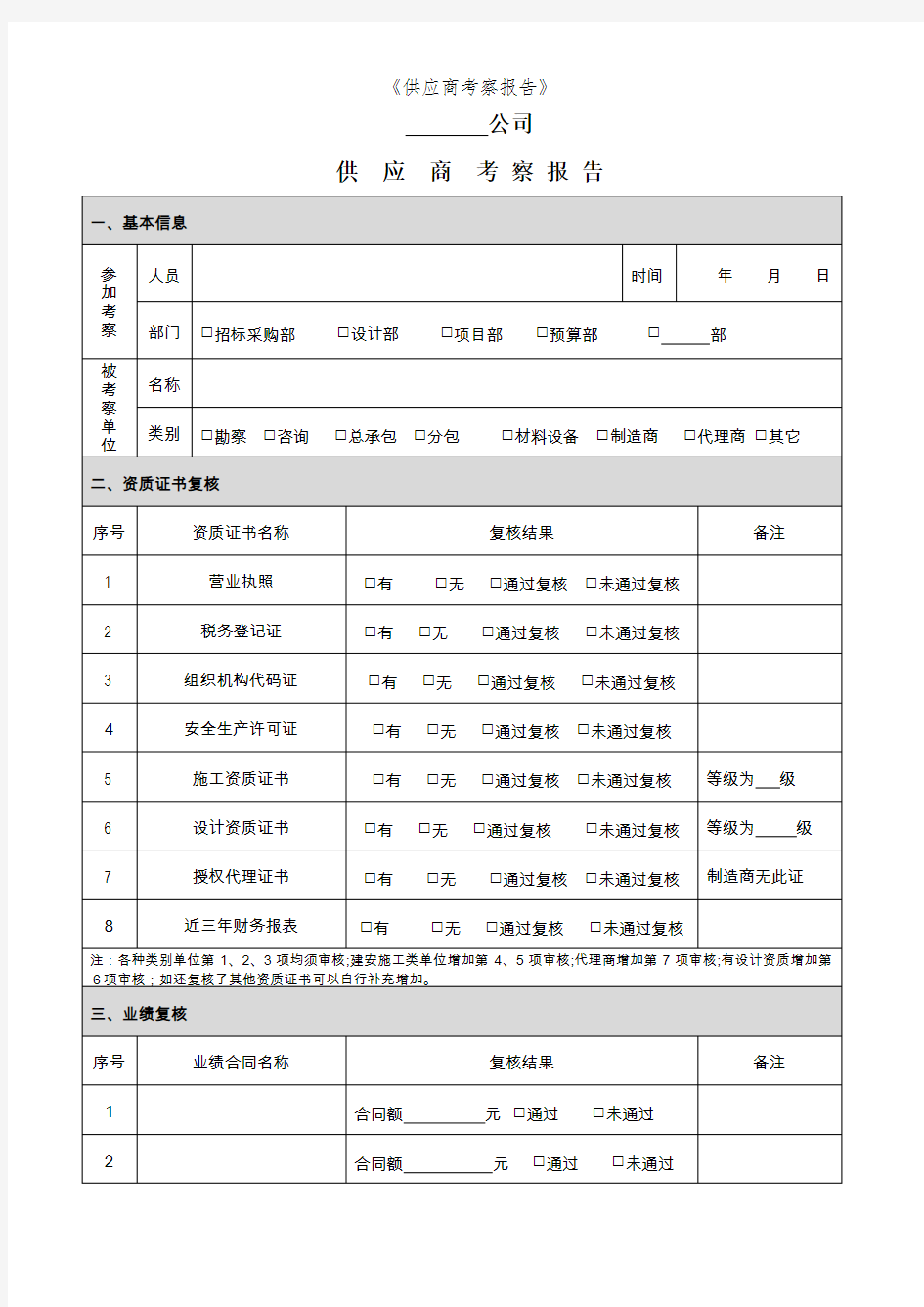 《供应商考察报告》