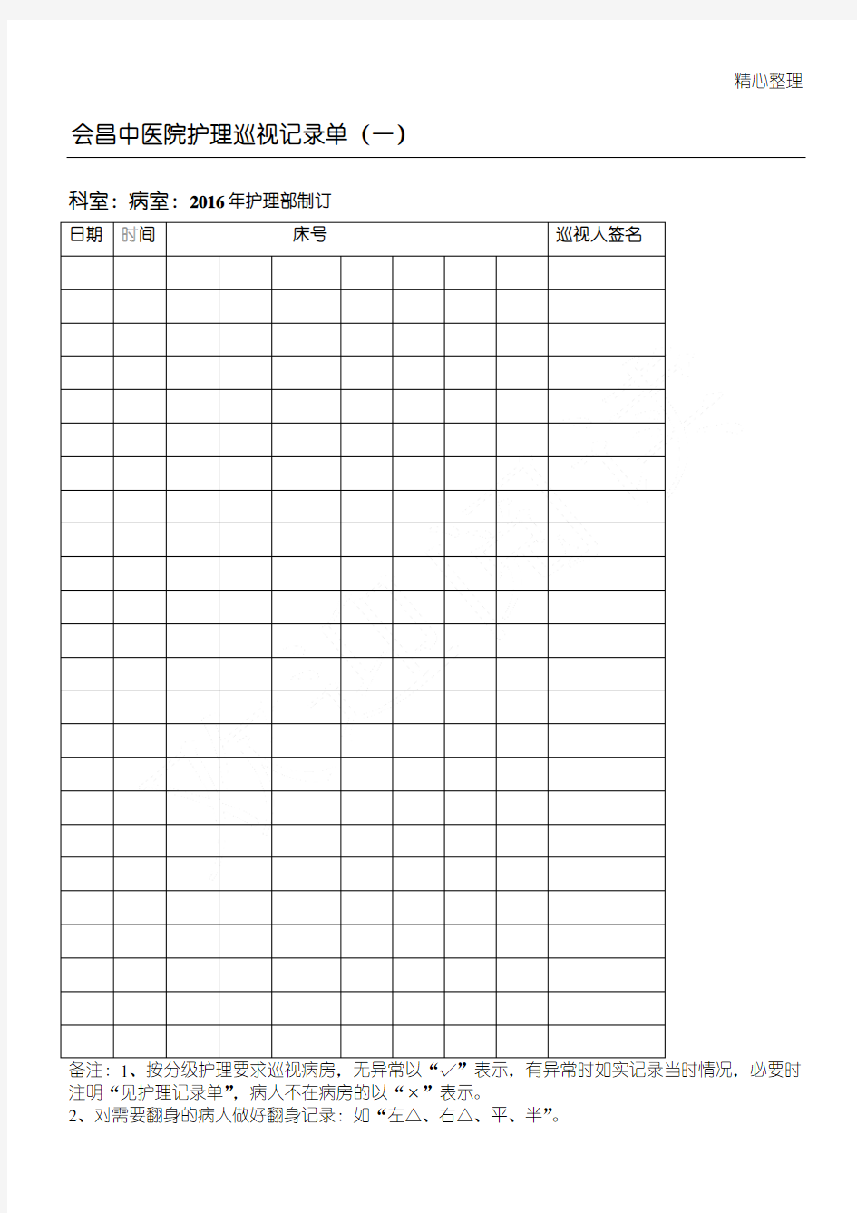 护理巡视记录单