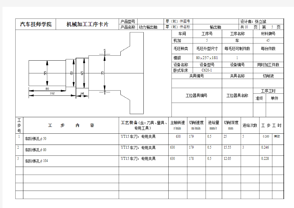 湖南省汽车技师学院工序卡片5