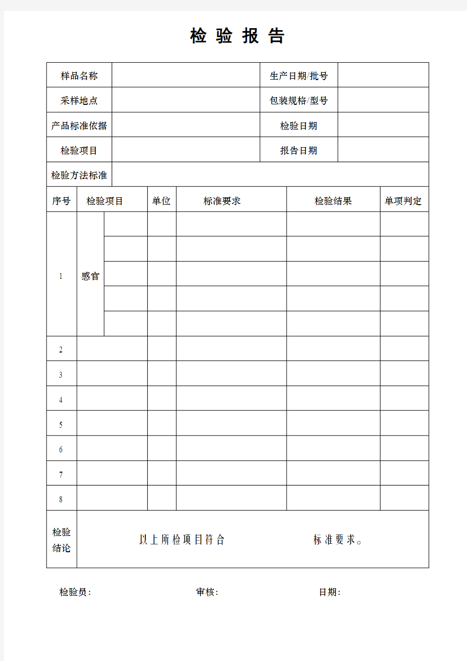 食品出厂检验报告