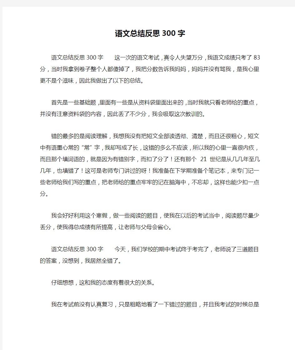 语文总结反思300字