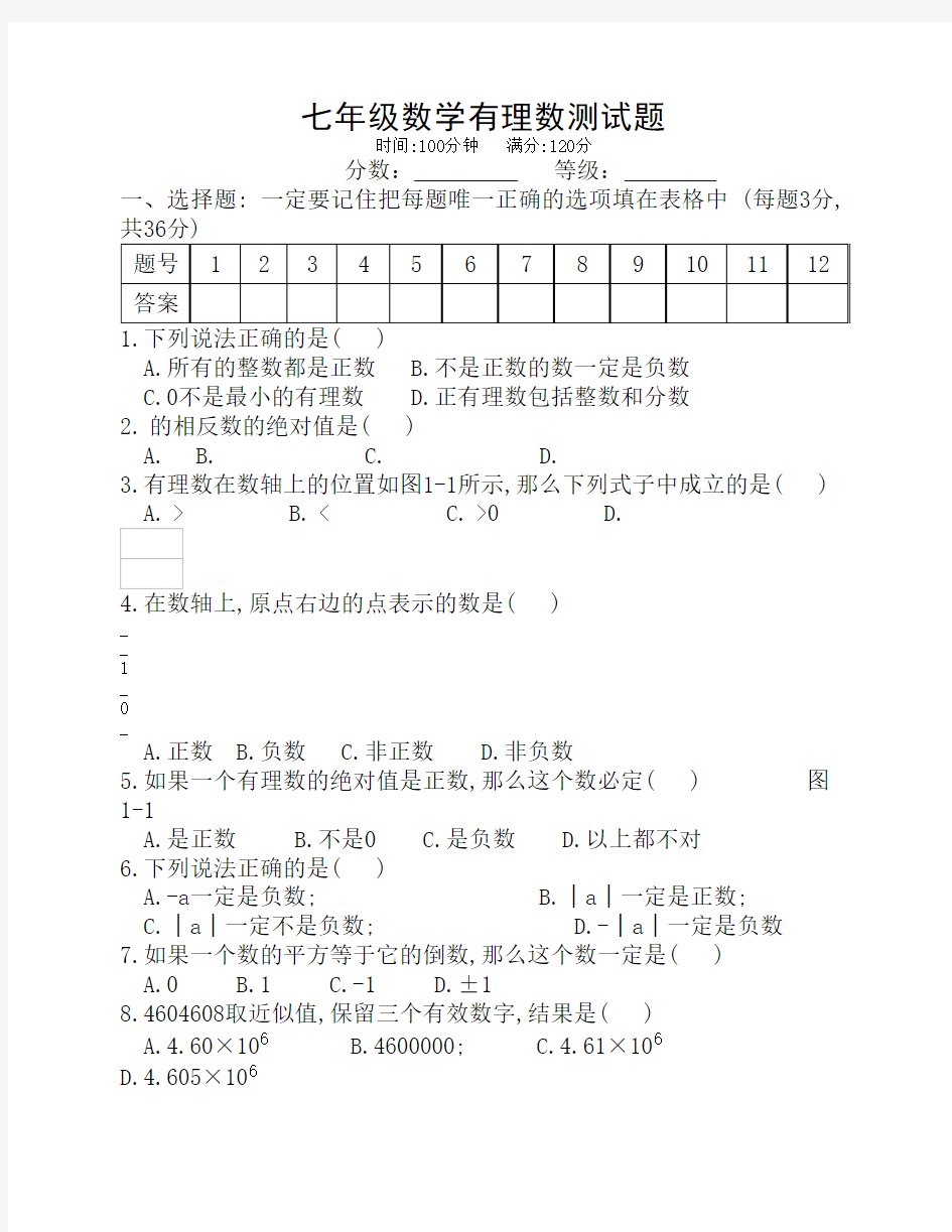 七年级数学有理数测试题