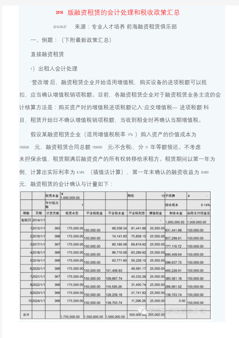 2016版融资租赁的会计处理和税收政策汇总