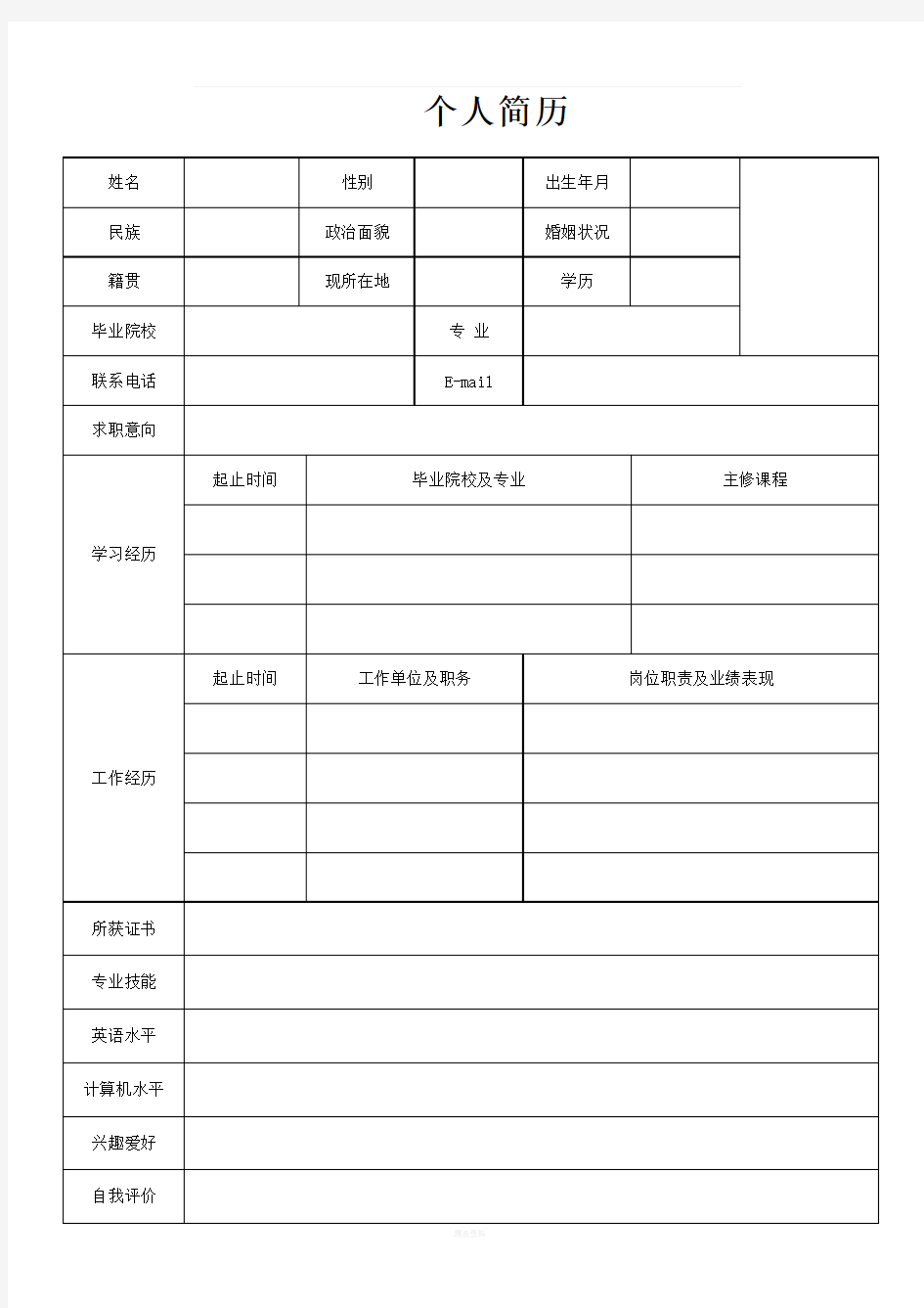 医生个人简历模板