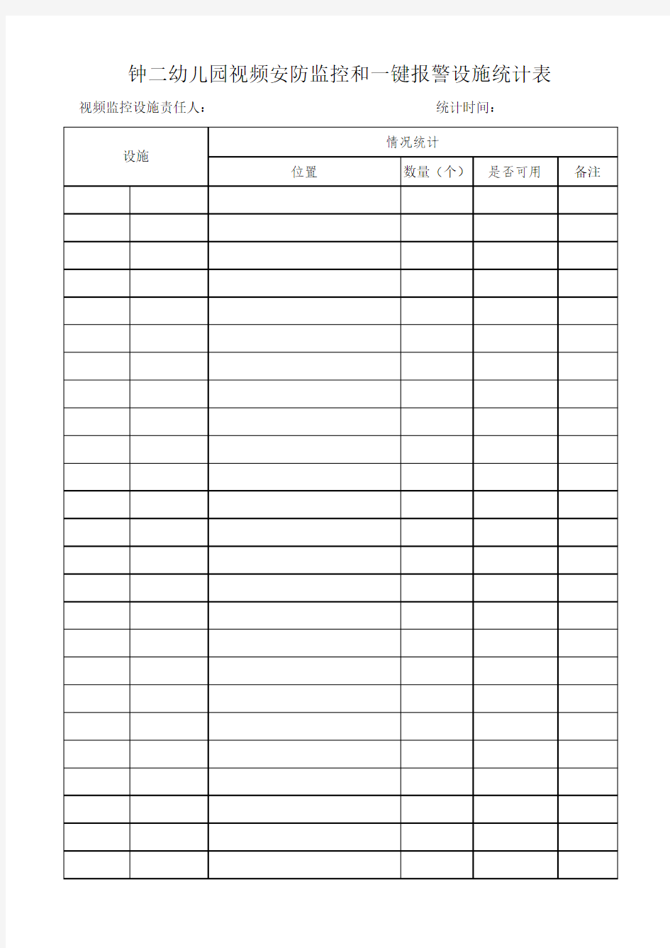 视频安防监控和一键报警设施统计表