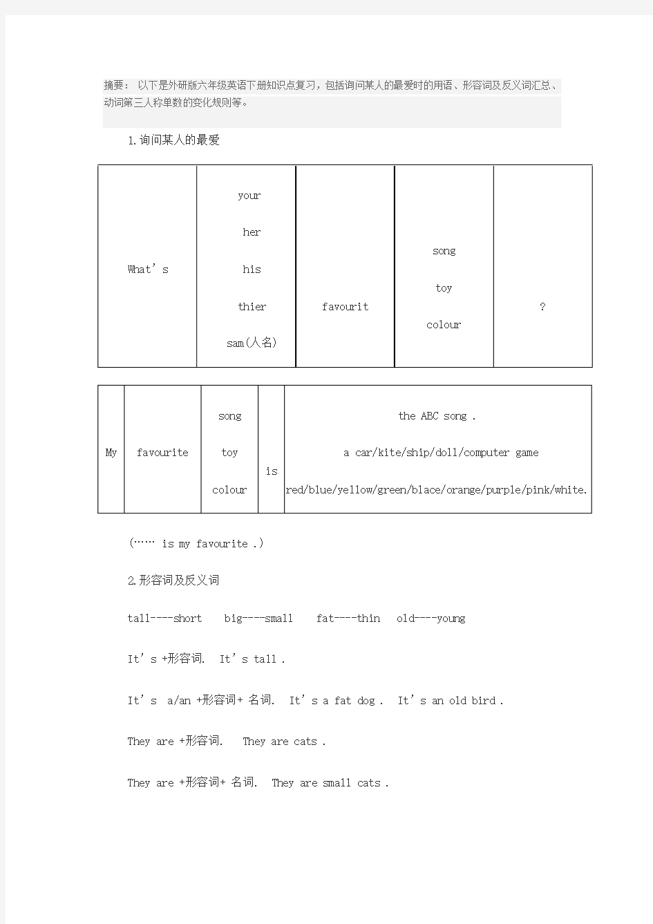 (完整word版)外研版六年级英语下册知识点复习