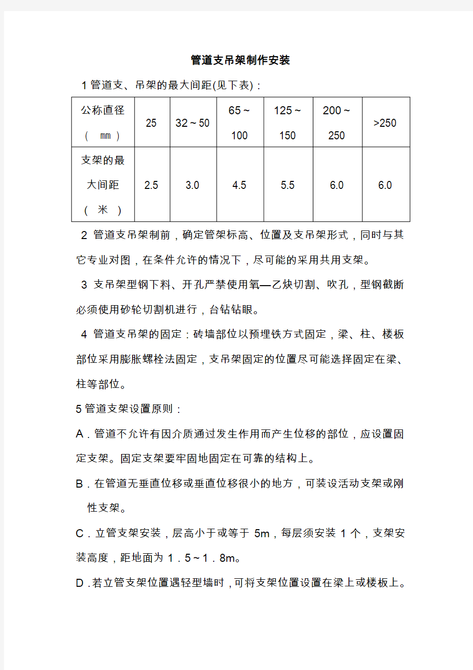 管道支吊架制作安装