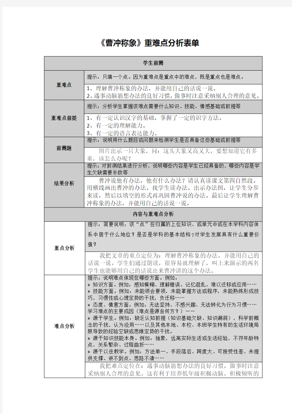 《曹冲称象》重难点分析单