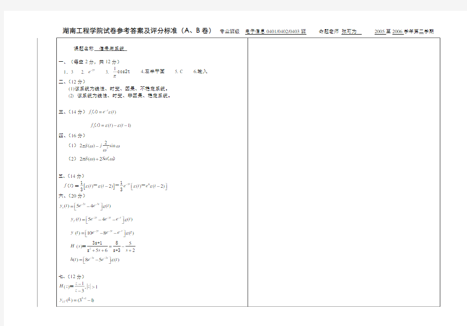 信号与系统试卷及答案