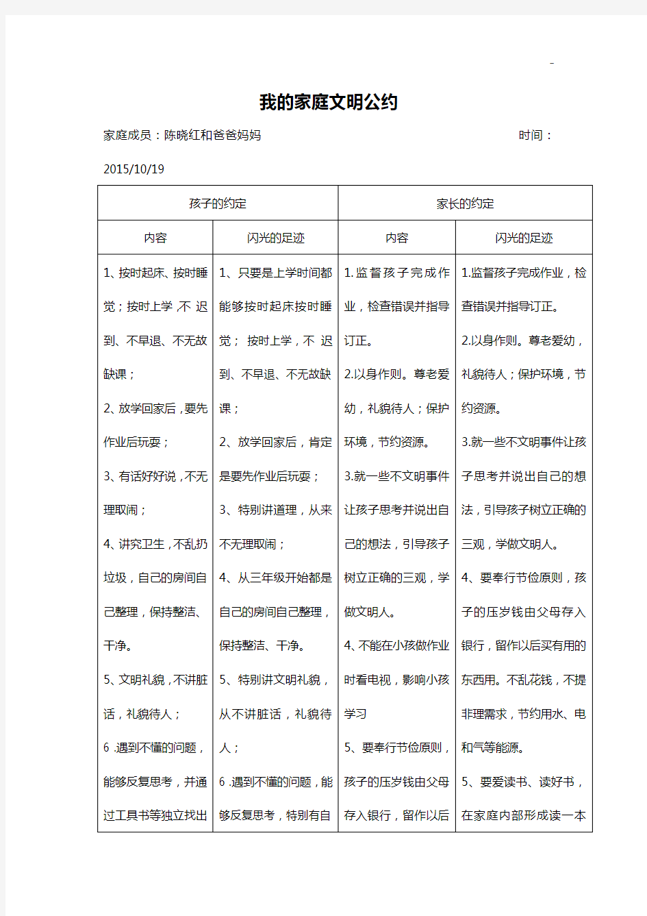 我的家庭文明公约