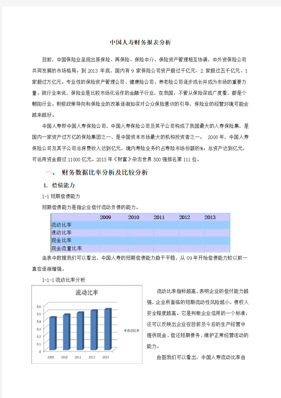 中国人寿 财务报表分析 