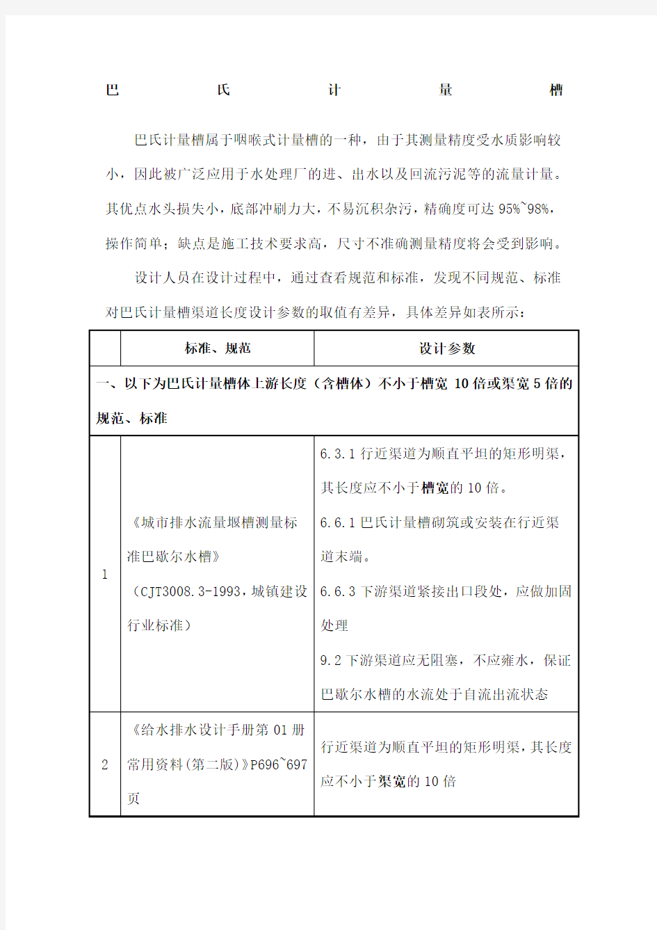 巴氏计量槽渠长设计