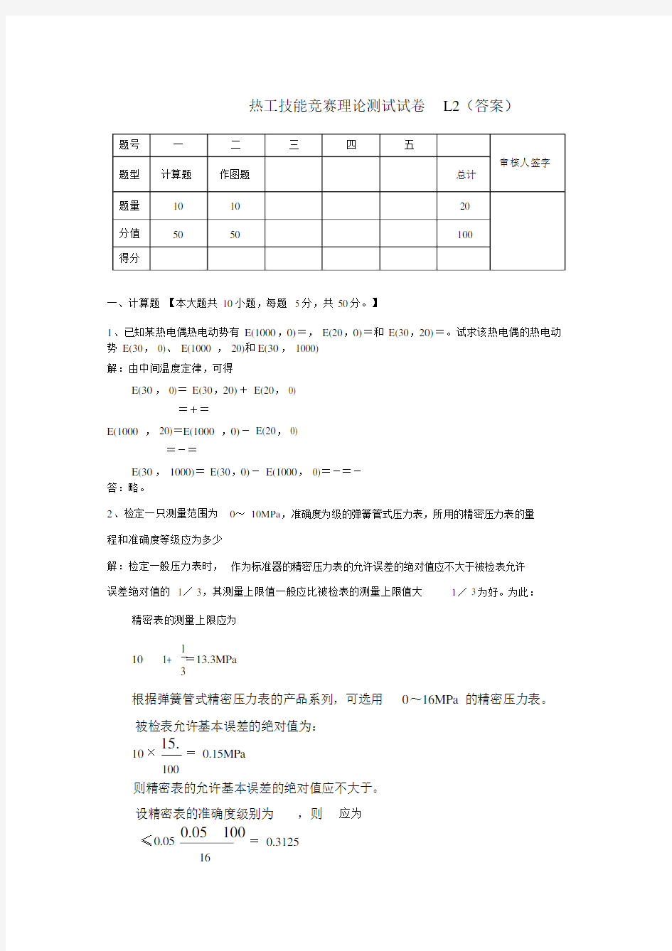 热工技能竞赛理论测试试卷l2-答案.doc