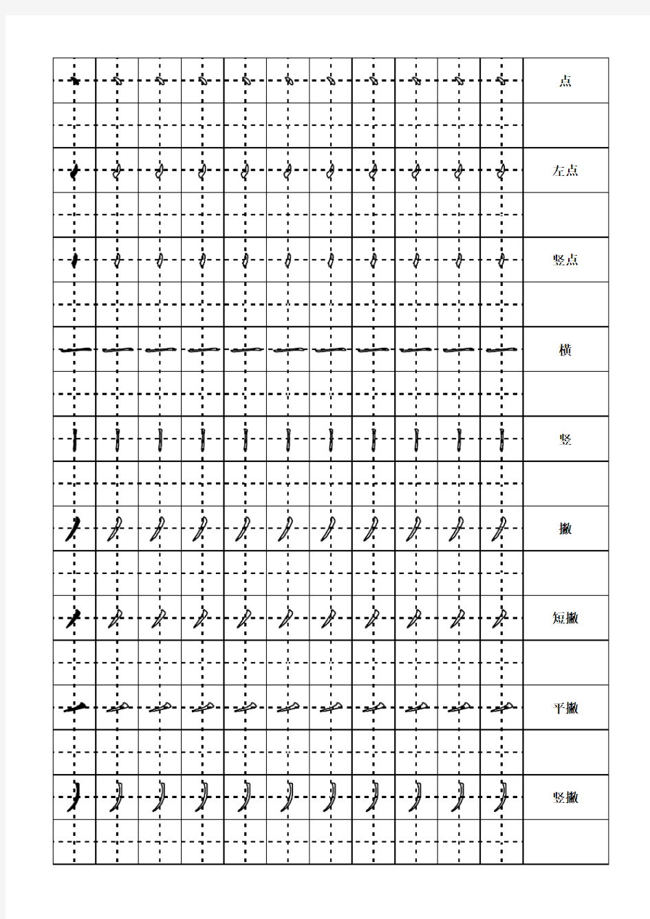 幼儿汉字笔画描红-田字格(空心)