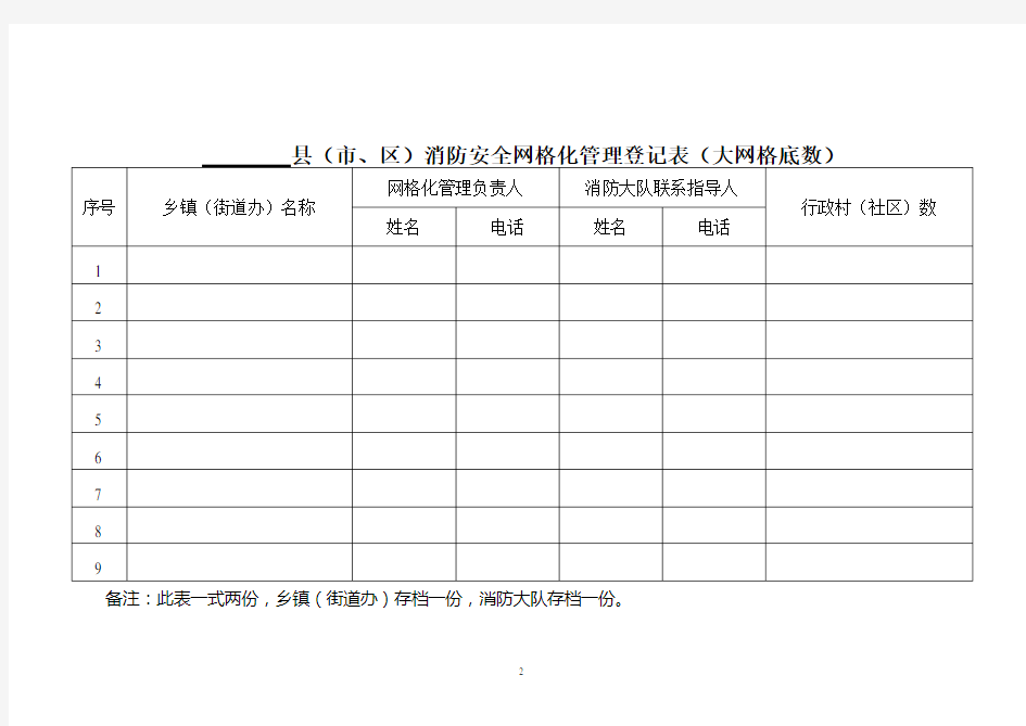 消防安全网格化管理表格样式