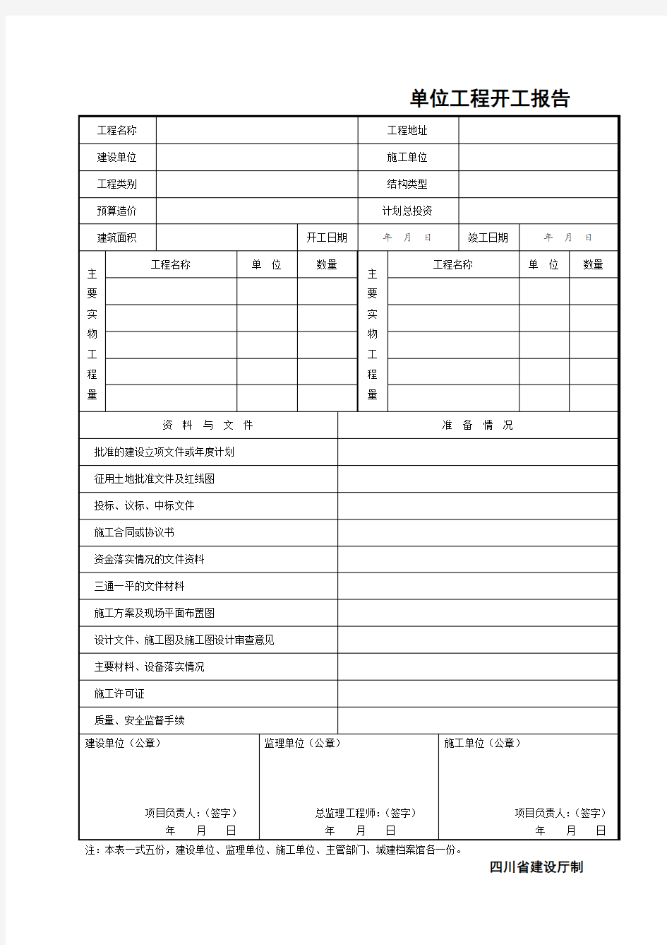 四川单位工程开工报告