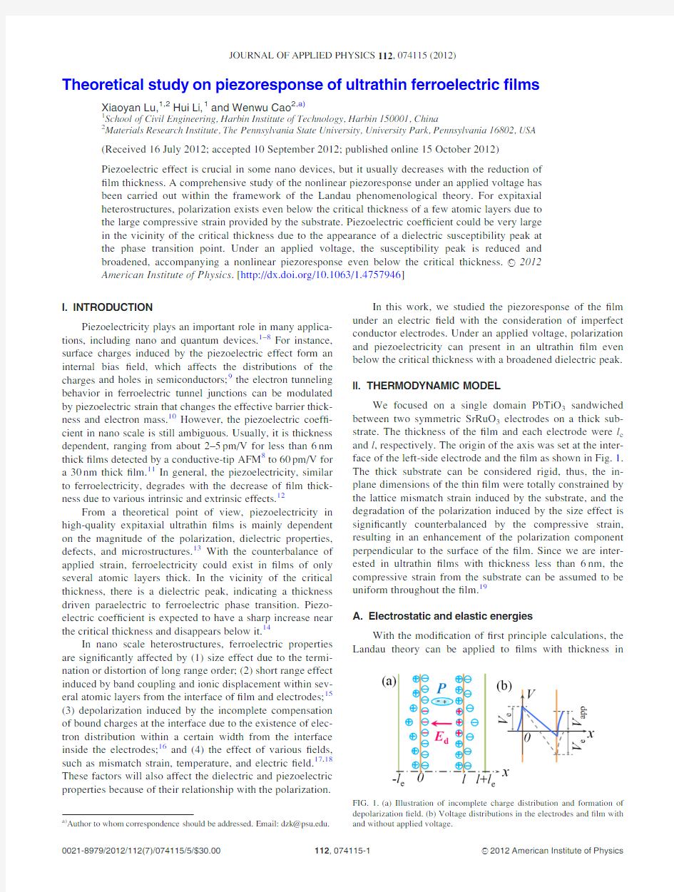 Theoretical study on piezoresponse of ultrathin ferroelectric films
