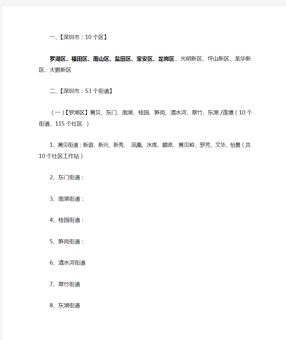 深圳行政区划分